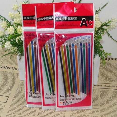 12-color silver flash refill gel pen core smooth super good write black paper card refill