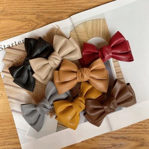 12pcs/lot Korean Leather Bowknot Hair Clips for Women Ponytail Bows Hair Grips Vintage Hairpin Winter Headwear Accessories