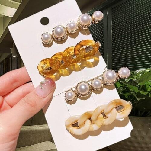 2pcs/set Fashion Ins Pearl Geometric Barrette Acrylic Resin Hairpin For Woman Girl Headwear Side Clip Hair Ornament Accessories