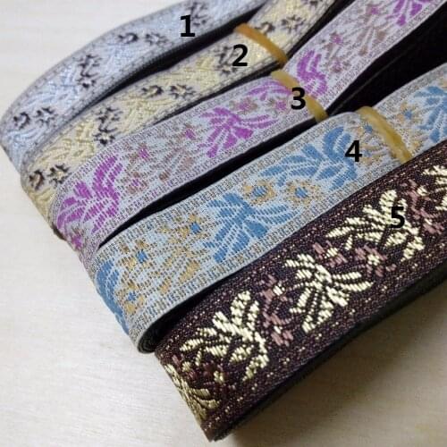 2cm 20mm 7/8' White Yellow Pink Blue Floral Plant Ethnic Bedding Costume Curtain Laciness National Jacquard Ribbon Woven Webbing