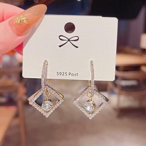2021 newGeometric Earrings Rhombus Zircon Dangle Earrings for Women Delicate Hollow Out Drop Earrings Elegant Luxurious Jewelry