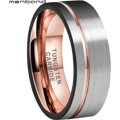3 Colors Tungsten Carbide Ring Wedding Band With Offset Groove And Brush Finish 8MM Comfort Fit