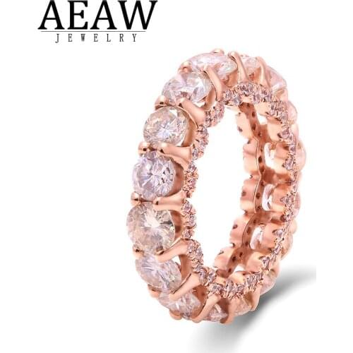 AEAW 5.1ctw 0.3ct 4.0mm DF Color VVS1 Round Brliant Cut Moissanite Engagement Wedding Band Solid Real 14k Rose Gold
