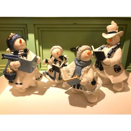 American Christmas Gift Snowman Gold Ornament Exquisite Treasure Blue Porcelain Home Bookcase Decorations