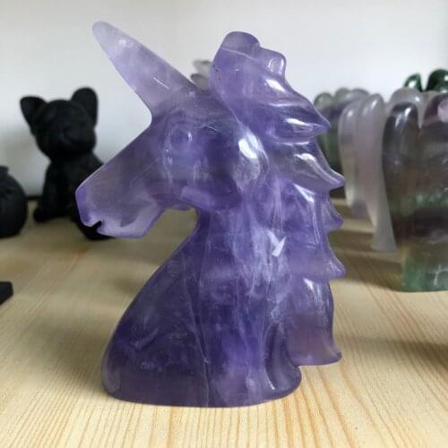 Large size！Natural amethyst unicorn quartz healing crystal hand carved horse head shape gemstone for home decoration gift