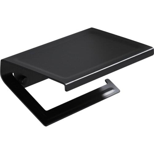 Toilet Paper Holder Black Tissue Holder Aluminum Alloy Mobile Phone Holder Toilet Paper Holder Wall Hanging Bathroom Supplies