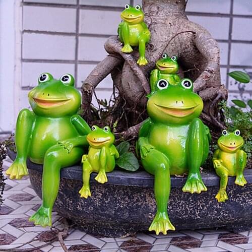 2 PCS CREATIVE RESIN FROG STATUE GRDEN FIGURINE HANDMADE ANIMALS CRAFTS ORNAMENT HOME LAWN GRASS FROG SCULPTURE DECORATION