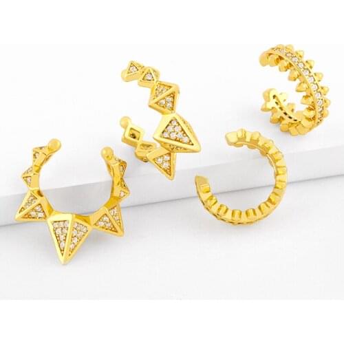 FLOLA White Stone Awl Clip On Earrings Without Piercing Gold Ear Cuff CZ Cubic Zirconia Fake Cartilage Earrings Jewelry ersw86