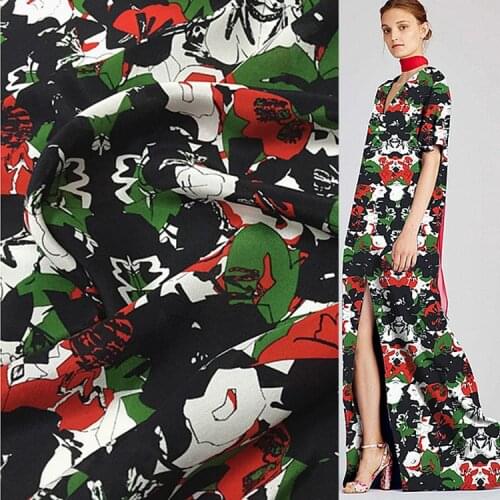 Graffiti floral green white black 100% silk Crepe DE chine silk fabric 14momme 137cm width by yard,SCDC307