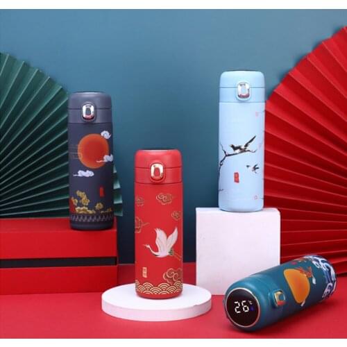 Intelligent Thermos Coffee Water Bottle Chinese Classical Style LED Touch Display Stainless Steel Cup Tea Mug Drinking Heated