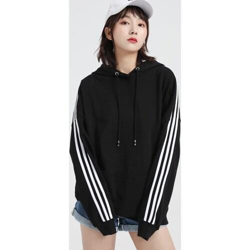 Jvzkass 2019 new three bars long sleeve womens hooded version of the loose lazy head coat solid color sports Z305