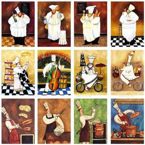 Diy Cartoon Chef Kitchen Cook Square Diamond Painting Colorful Handmade Cross Stitch Embroidery Mosaic Home Room Wall Decor