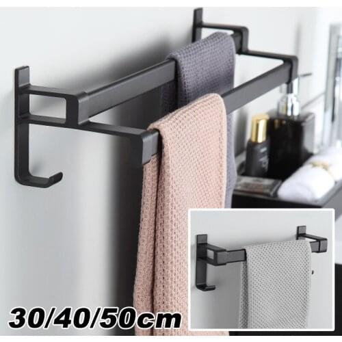 1Pc 30/40/50cm Creative Bathroom Towel Rack Wall-mounted Aluminum Bathroom Storage Shelf with Hook Home Supplies