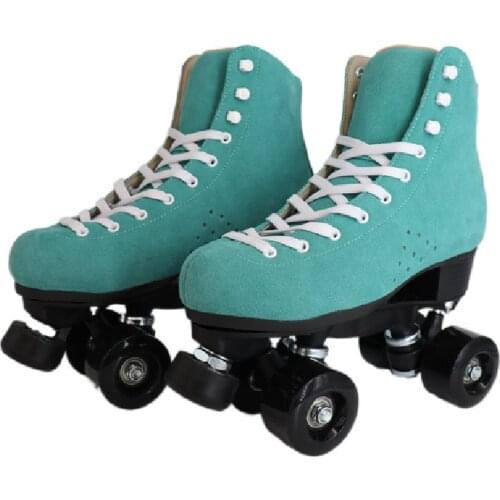 Retro Double Line Roller Skate Sport Shoes Alloy Truck PU Wheel Pro Men Women Children Fitness Green Suede Skating Patines Shoes