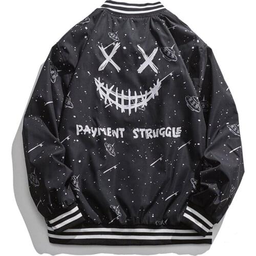 Ink-Splashing Starry Sky Print Baseball Uniform Jacket 2021 Spring Autumn Smiley Face Print Japanese College Style Bomber Jacket
