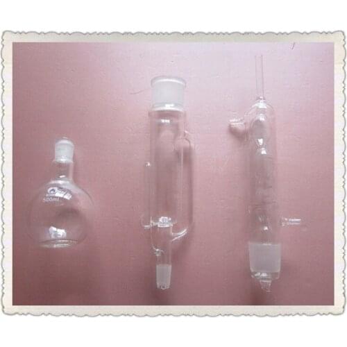 500ml,Lab Glass Soxhlet Extractor Body & Allihn condenser,Flat Bottom Flask