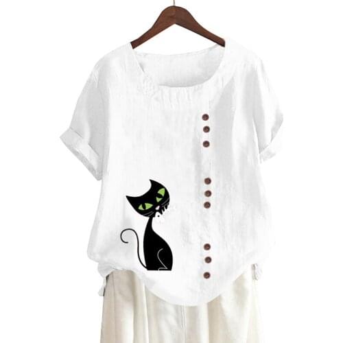 Fashion Cartoon Cat Printing O Neck T Shirt Women Casual Loose Plus Size Personality Streetwear Tops Tee Shirt