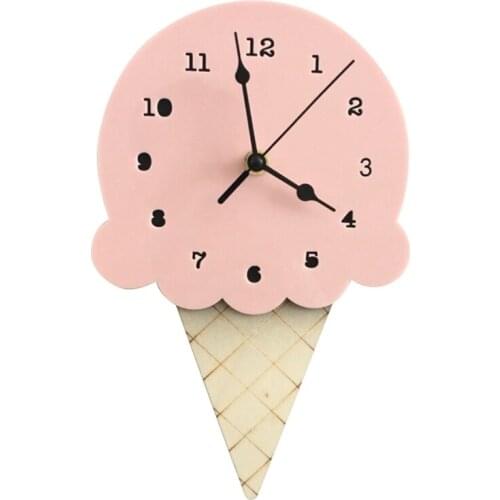 Nordic INS Style Ice Cream Sharped Wall Hanging Clock, Cartoon Silent, Non-Ticking Battery Powered for Children Bedroom