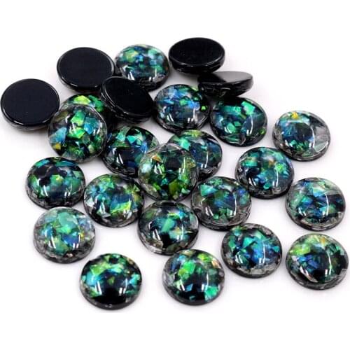 New Fashion 8mm 10mm 40pcs/Lot Black Color Built-in metal foil Flat back Resin Cabochons Cameo