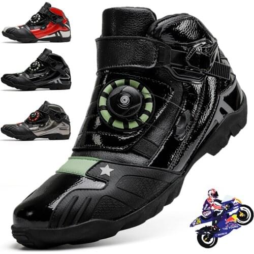 Motorcycle Riding Shoes Unisex Microfiber Leather Motorcycle Boots Street Racing Road Shoes Non-Slip Breathable Motorcycle Shoes