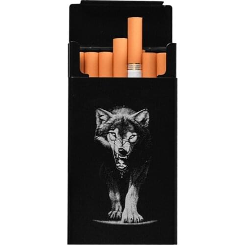 Personalized Ultra Thin Black Wolf Metal Cigarette Case Boxes Automatic Cigarette Tobacco Holder Storage Case Pocket-case Gifts