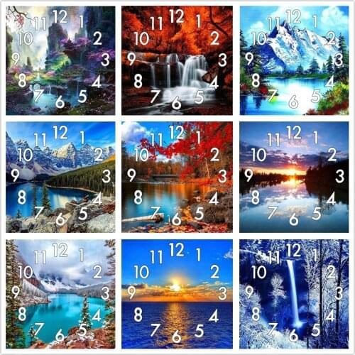 Dpsprue Full Diamond Painting Cross Stitch With Clock Mechanism Mosaic 5D Diy Square Round Lake Scenery 3d Embroidery Gift HG44