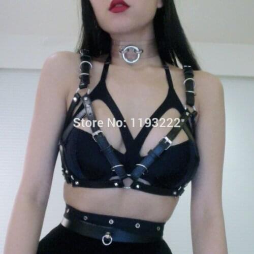 Sexy Handmade Genuine Leather Girls Harness Caged Top Chest Bra Belt Frame Sculpting 4 Colors