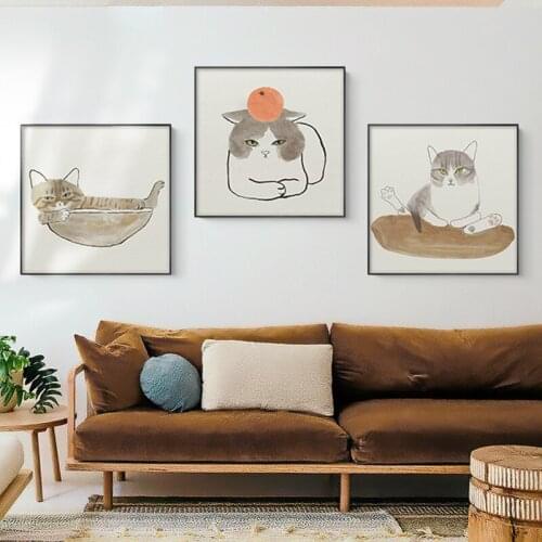 Nordic Japanese Modern Lazy Cute Cat Dining Table Restaurant Canvas Painting Wall Pictures Animal Kitty Posters Print Home Decor
