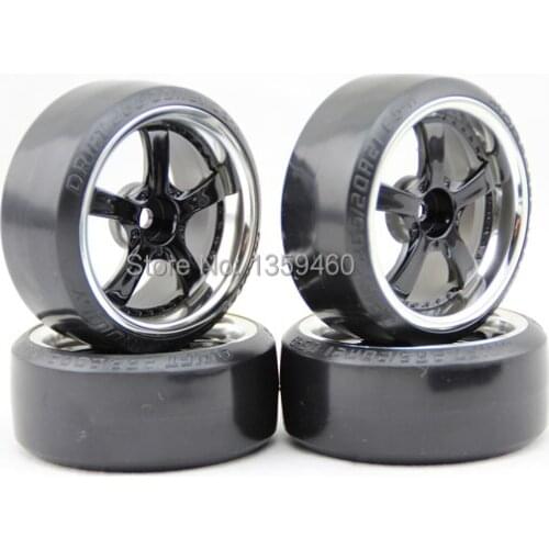 Pre-Glued New 4pcs RC Carpet Drift Tires Tyre 1/10 Drift Tire W5S2CK (Chrome+Painting Black) 3mm offset Drifting For Carpet