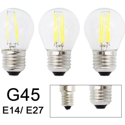 Retro G45 LED 2W 4W 6W Dimmable Filament Light Bulb E27 E14 COB 220V Glass shell Vintage Style Lamp