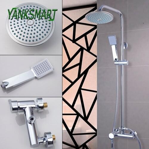 YANKSMART Luxury Chrome Polished Bathroom Shower Set Rainfall Wall Mounted Faucet Bathtub Shower Mixer Water Tap Combo Kit