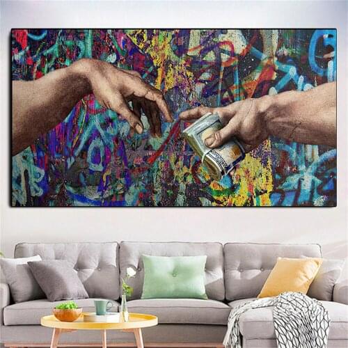 Hand in hand Poster and Prints Money transaction Street Graffiti Art Canvas Wall Pictures For Living Room Modern Home Decor