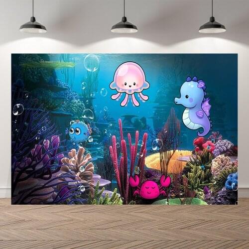 Seekpro Underwater Cute Octopus Photo Baby Mermaid Birthday Party Photography Background Photographic Backdrop For Studio Shoot