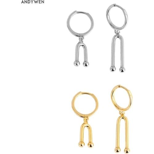 ANDYWEN 925 Sterling Silver Geometric Irregular Piercing Drop Earring Rock Punk Women Classic Circle Round Luxury Jewelry