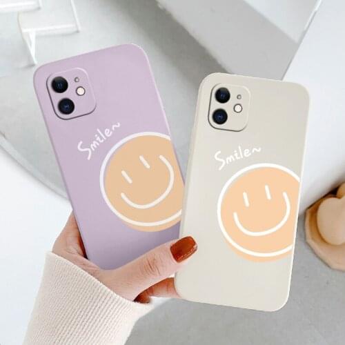 Smile Square Liquid Silicone Case For iPhone 12 Pro Max Mini 11 Pro Max X XR XS MAX SE2020 8 7 6 6S Plus Soft Phone Cover Case