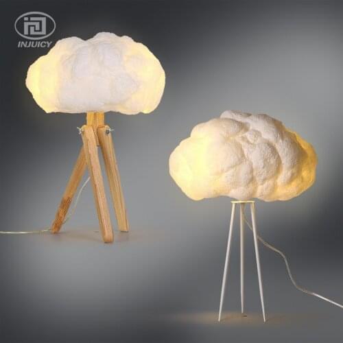 Modern Led Wooden Tripod Desk Lights Flaky Clouds Lampshade Table Lamp for Girls Childrens Rooms Study Bedrooms Decoration