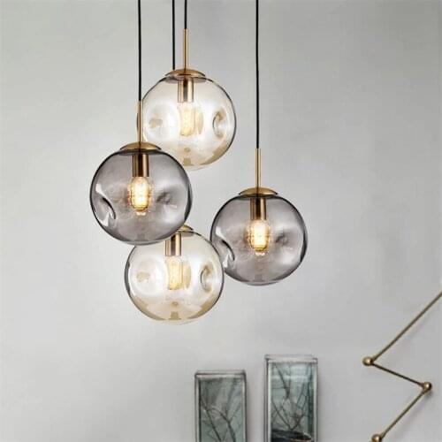 Modern Nordic Pendant Lights Glass Ball LED Kitchen Hanging Lamps Living Room Pendant Restaurant Bedroom Bar Luminaire E27 Bulb