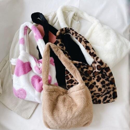 Fashion Faux Fur Street Chic Crossbody Handbags Women Fluffy Plush Shoulder Bag Casual Solid Color Big Capacity Versatile Purse