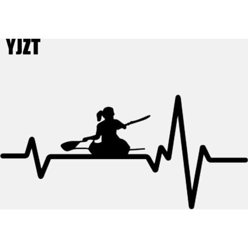 YJZT 17CM*7.9CM Heart Beat Line Kayak Girl Paddle Sea Ocean River Fishing Car Sticker Vinyl Decal Decor Black/Silver C24-0712