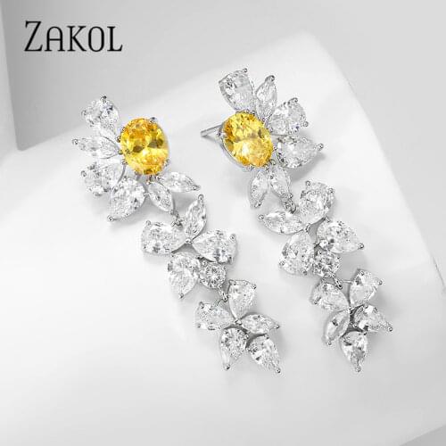 ZAKOL New Yellow Shiny Stone Cubic Zirconia Earings Fashion Jewelry 2020 Luxury Wedding Engagement Party Earrings for Women Gift