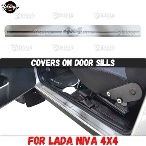 Guard covers on door sills for Lada Niva 4X4 1995- Stainless steel accessories protective plates scratches car styling tuning