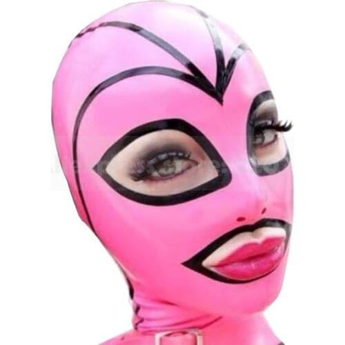 Female Latex Mask Sexy Hoods Pink and Black Strips Decorated Handmade RLM196