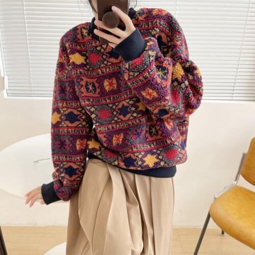 GEMUTLICH Over Size Women Print Hoodies Vintage Casual Pullover O-Neck Sweatshirt Autumn Winter Loose Top