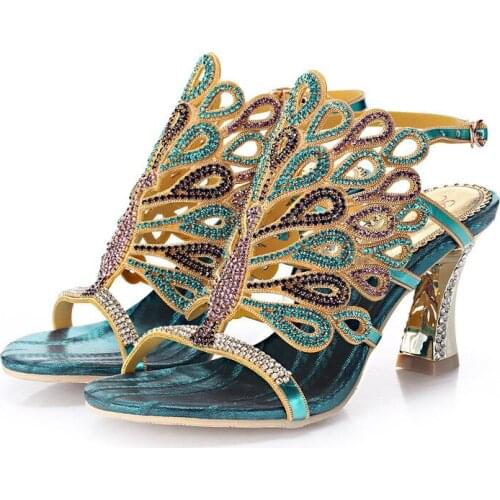 2019 Summer Ladies High Heels Footwear Womens Peep Toe Sandals Elegant Wedding Shoes With Rhinestones Size 11 High Quality