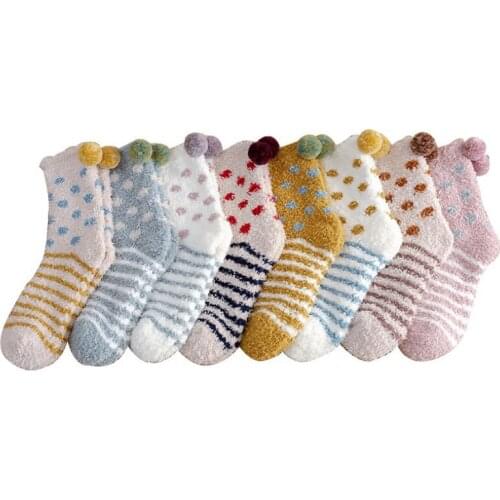 Women Cotton Thickening striped socks women lady Fluffy girl Dots short sock Breathable Warm Casual sokken female Hairball sox