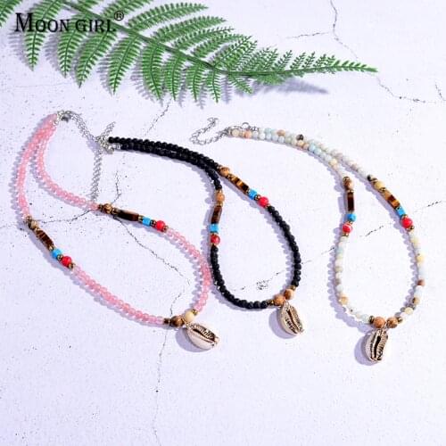 Natural Stone Shell Pendant Necklace for Women Fashion Vintage Boho Beach Lava Rock Amazonite Trendy Collier Necklace Wholesale
