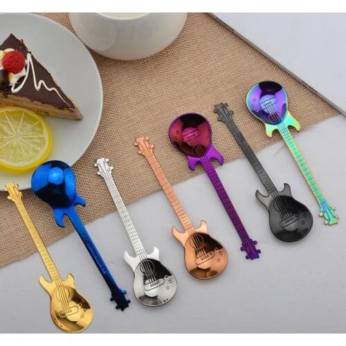 1-7pcs/set Guitar Coffee Spoon Set Stainless Steel Dessert Ice Cream Spoon Tea Spoon Coffee Accessories Flatware Tool Party Gift