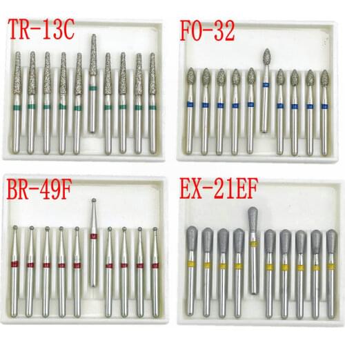 10pcs/box 1.6mm Shank Dental Diamond Burs Drill FG Dia-burs for High Speed Handpiece Burs Dentist Drills