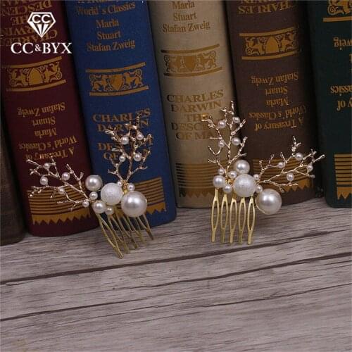 CC Wedding Jewelry Hairgrips Combs 2pcs Set Pearl For Women Engagement Bridal Accessories Beach Handmade Crystal Branch DIY 7444