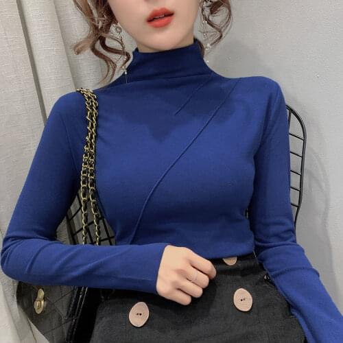 2020 New Style Winter Fleece Inside Warm T-Shirts Women Slim Oversize S-4XL Optional Fashion Half Turtleneck Pullover Base Top